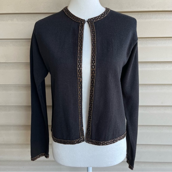 SML Designs Sweaters - •SML Design• Black Cardigan Sweater with Beading - Size Medium